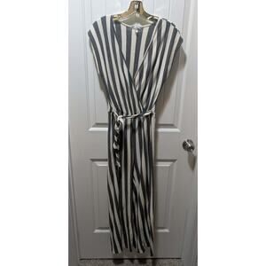 Acemi Jumpsuit Womens Sz. M Black Off White Striped Boho Beach Travel Vacation